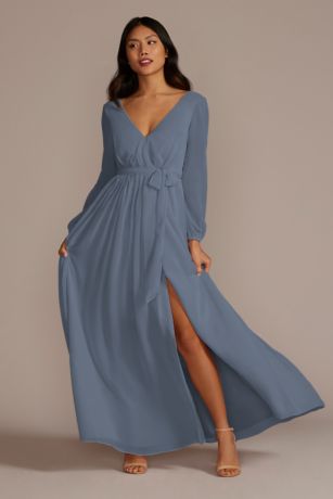 Celebrate DB Studio Long Sleeve Chiffon Dress with Slit